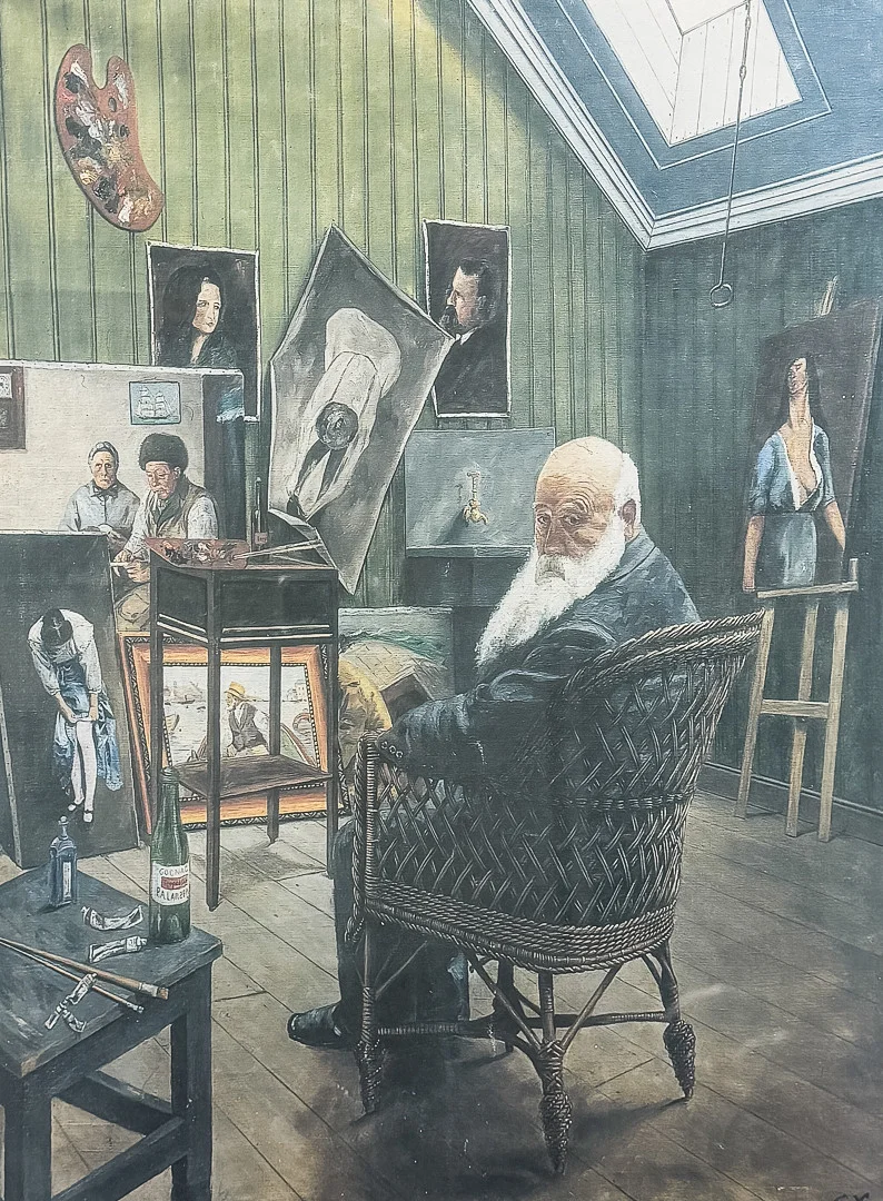 CHRISTIAN KROHG. KONSTTRYCK, "Selvportrett fra atelieret", signerad i trycket. — Engravings & Prints — Auktionshuset STO Bohuslän