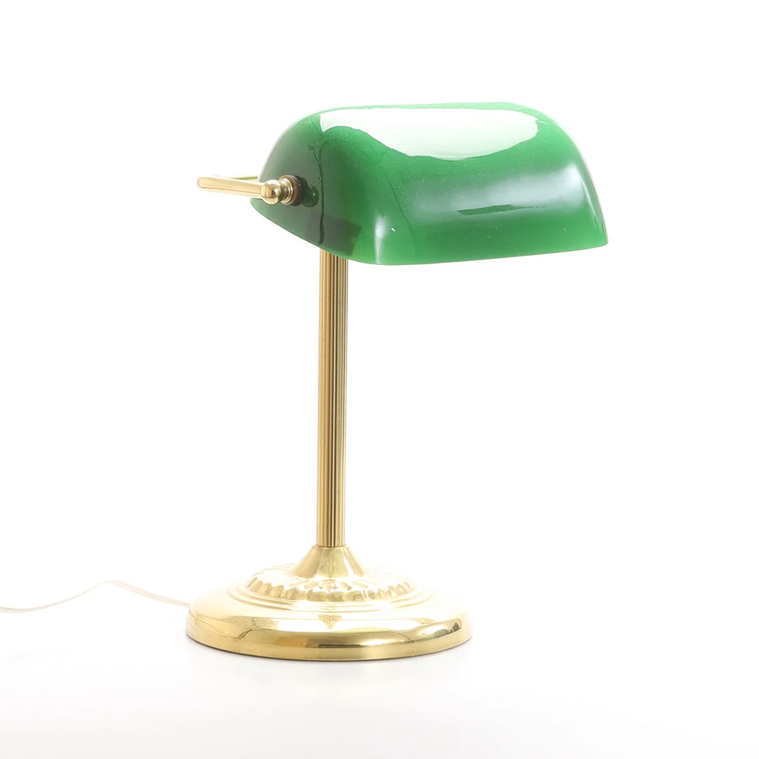 SKRIVBORDSLAMPA, metall, grönt glas. — Table Lamps — RA Auktionsverket Norrköping