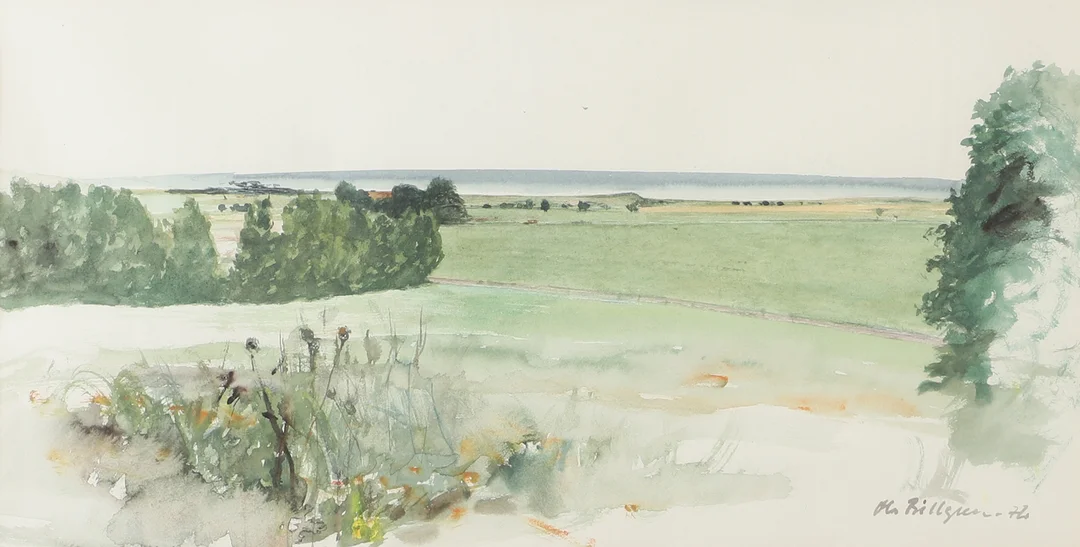 OLA BILLGREN. Landskapsmotiv, akvarell, signerad. — Paintings — Helsingborgs Auktionskammare