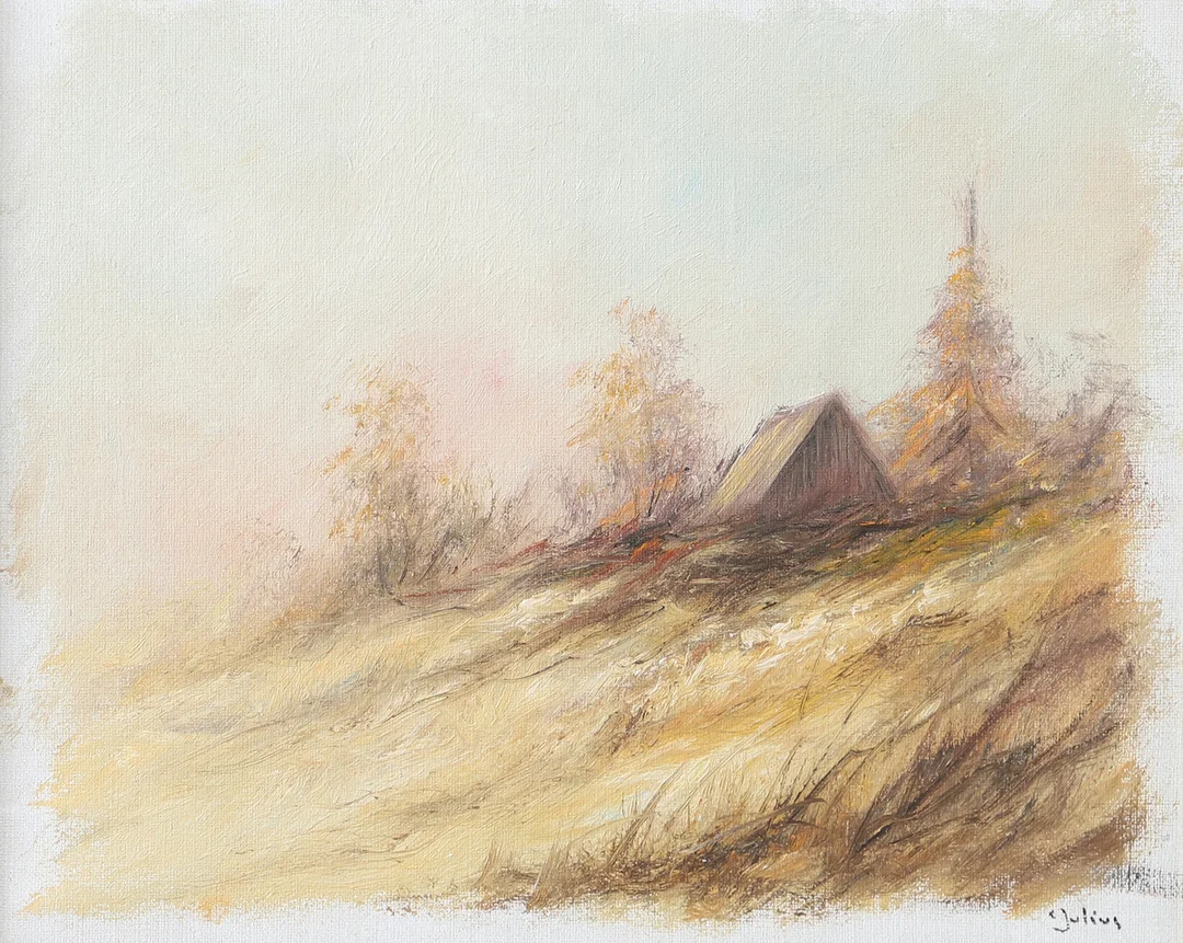 CARL JULIUS. Landskap med hus, olja på duk, signerad C. Julius. — Paintings — Helsingborgs Auktionskammare
