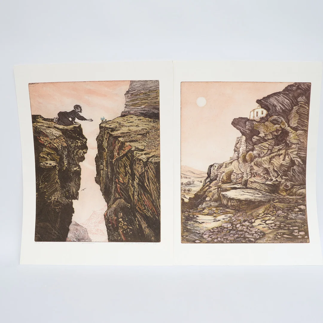 BRITT LIZ SELDINGER. "Blomman" färgetsningar 2st, signerad och numrerade och delvis daterad 83. — Engravings & Prints — Falun Auktionsbyrå