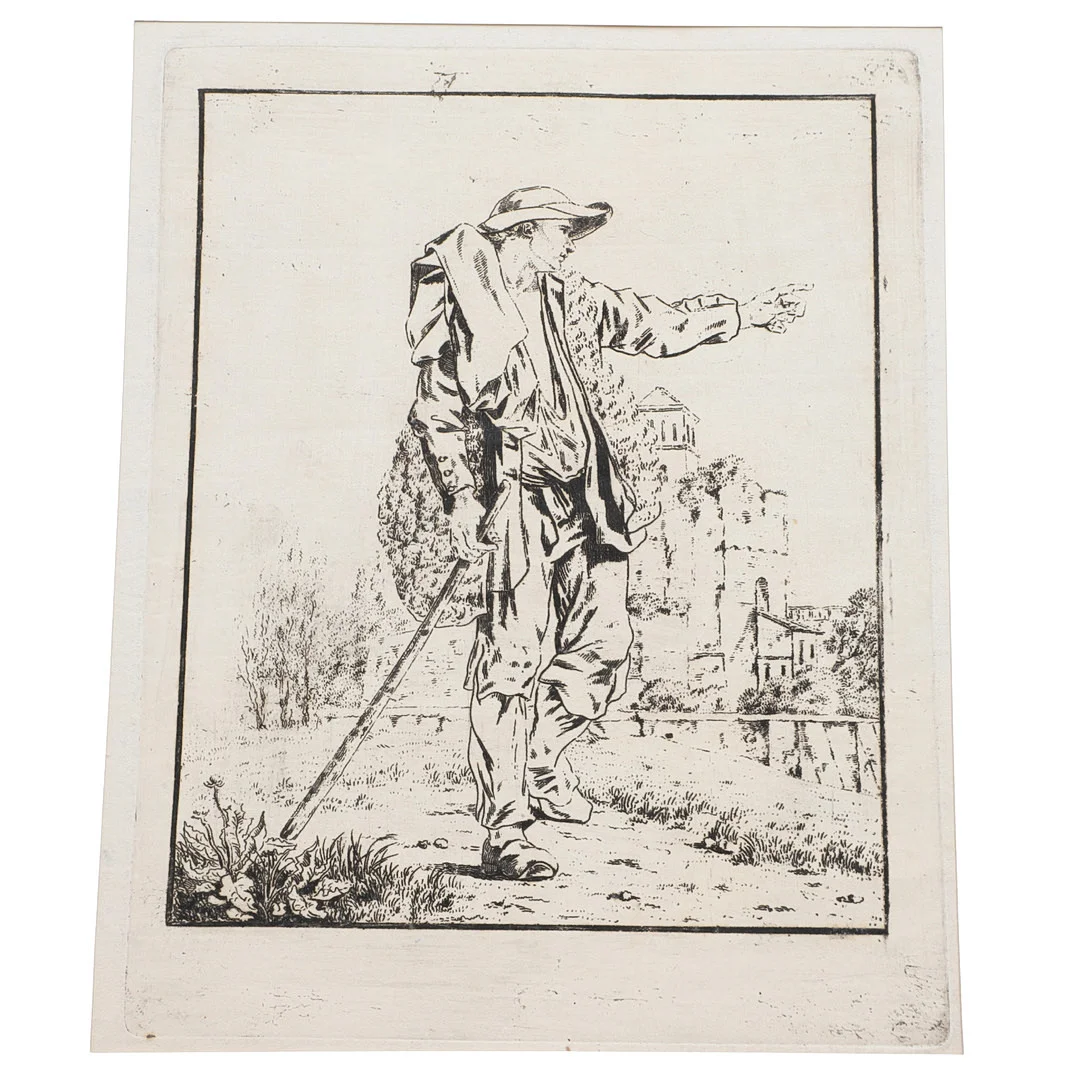 AN EIGHTEENTH CENTURY DUTCH ENGRAVING OF A TRAVELLER. — Engravings & Prints — Lawrences Auctioneers