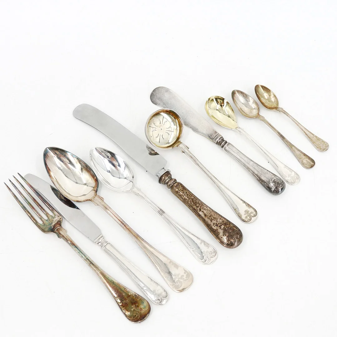 BESTICK, 63 delar, ”Gammal fransk”, nysilver. — Silver plated — Höganäs Auktionsverk
