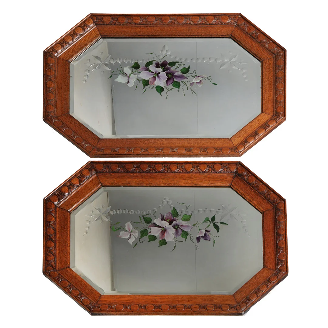 A PAIR OF MID 20TH CENTURY OAK FRAMED GYPSY MIRRORS (2). — Mirrors — Bishop & Miller