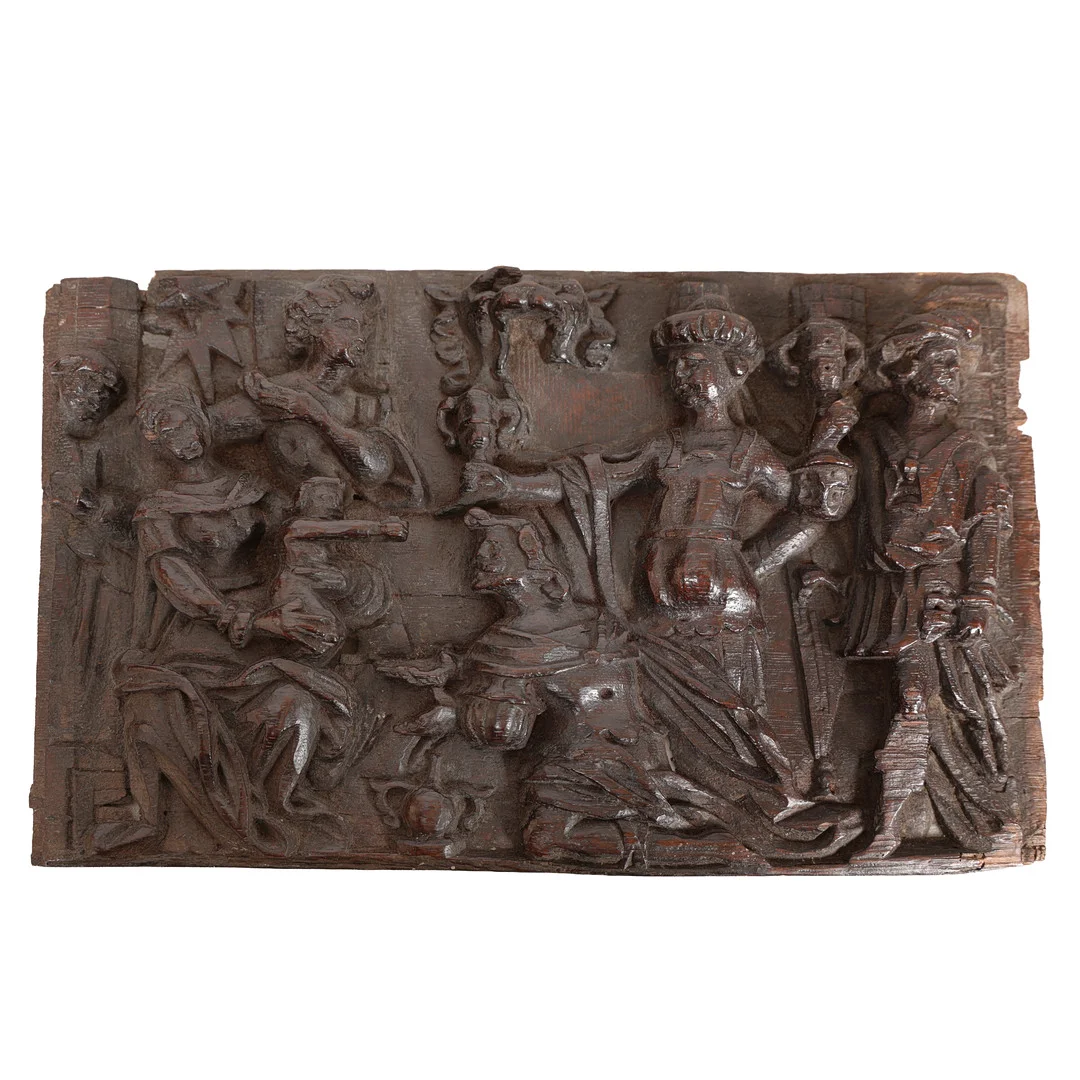 AN EARLY 17TH CENTURY CARVED OAK PANEL DEPICTING 'ADORATION OF THE MAGI'. — Other — Bishop & Miller