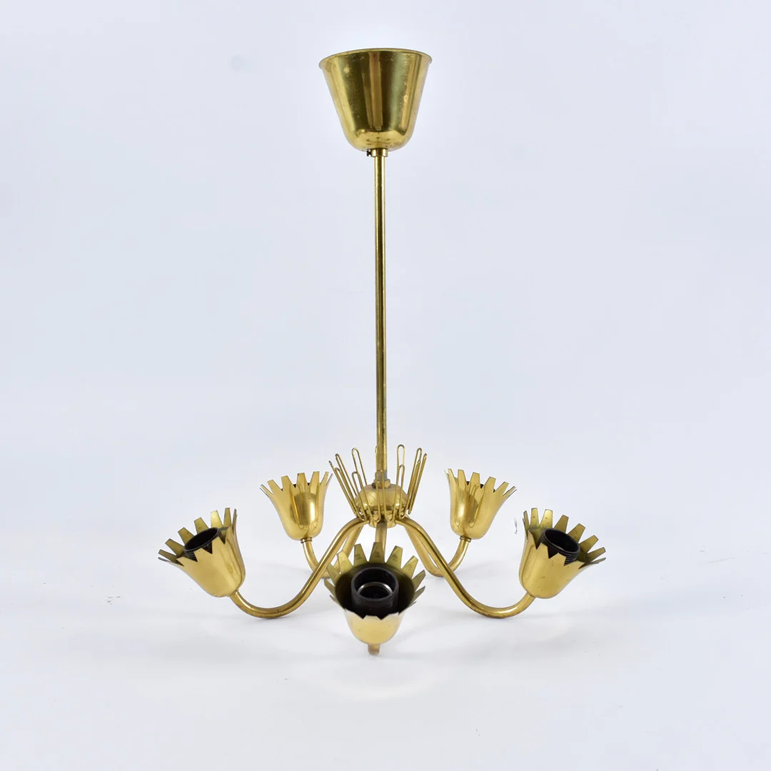 TAKLAMPA, mässing, 5 ljusspunkter, ASEA. — Ceiling lights — Halmstads Auktionskammare