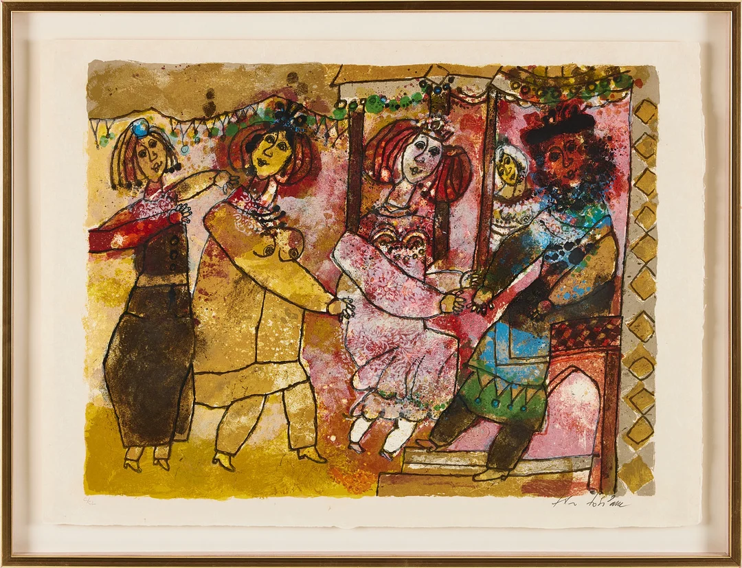THEO TOBIASSE. ''The Wedding'', färglitografi, signerad, numrerad C/CL. — Engravings & Prints — Stockholms Auktionsverk Magasin 5