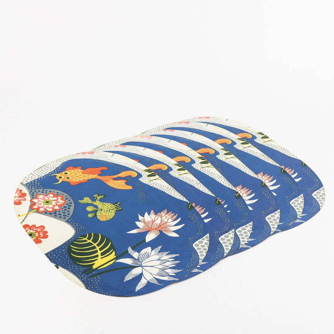 JOSEF FRANK. Bordsunderlägg 6 st, "Guldfisk" Firma Svenskt Tenn. — Miscellaneous — Karlstad Hammarö Auktionsverk