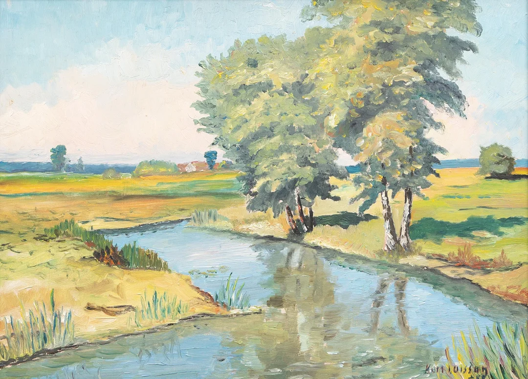 OIDENTIFIERAD KONSTNÄR. Landskapsmotiv, olja på pannå, signerad och daterad Kurt Olsson -55. — Paintings — Garpenhus Auktioner