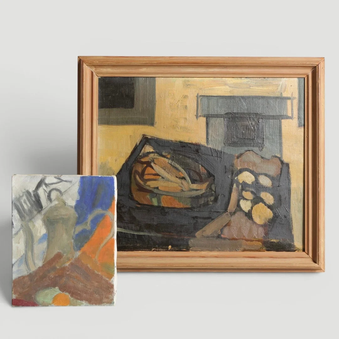 PEER LORENTZ DAHL (F. BERGEN 1915, D. 2005). Olie på lærred, to malerier, abstrakt flervarvet. (2). — Paintings — Woxholt Auktionshus
