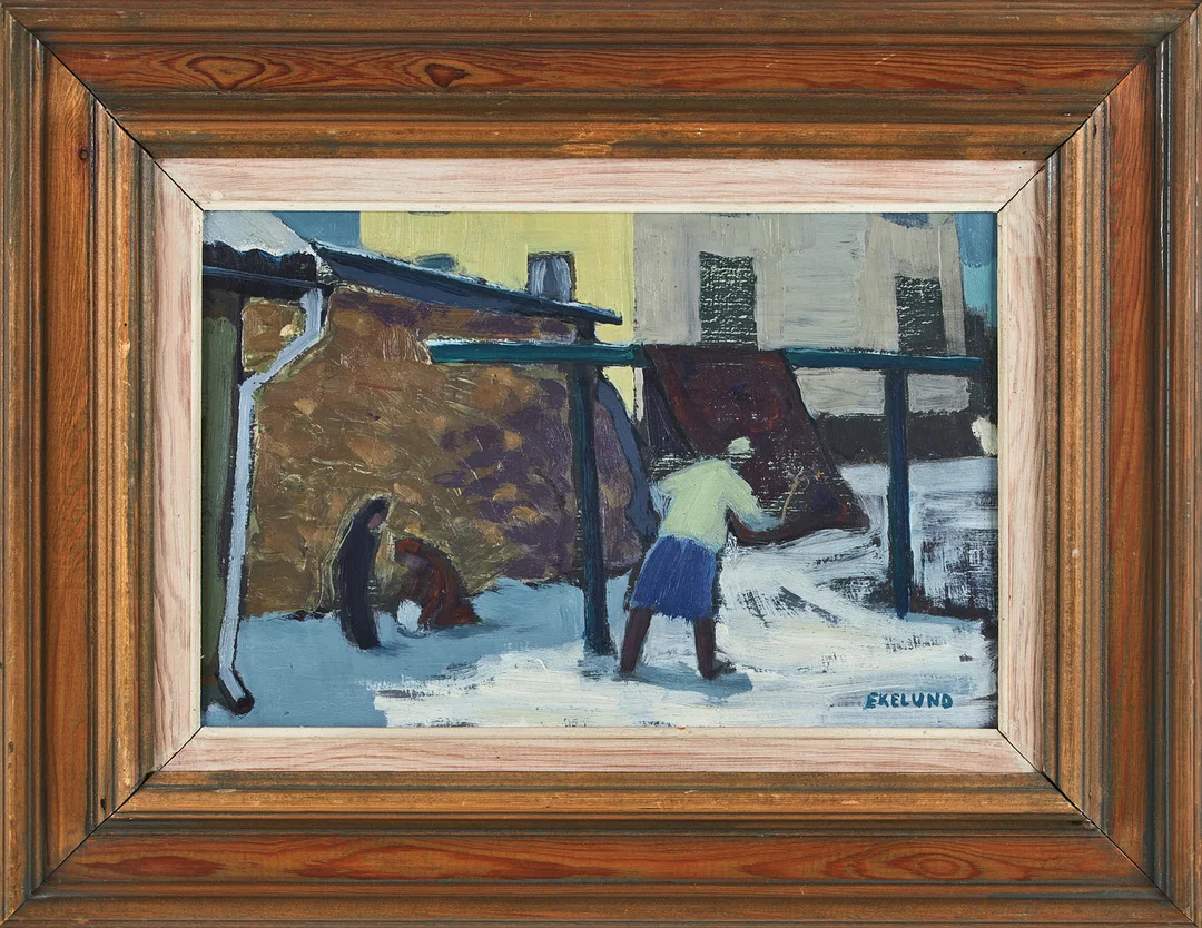 IVAR EKELUND (1908-2002). Figurkomposition, mattpiskning, olja på duk, signerad Ekelund. — Paintings — Stockholms Auktionsverk Magasin 5