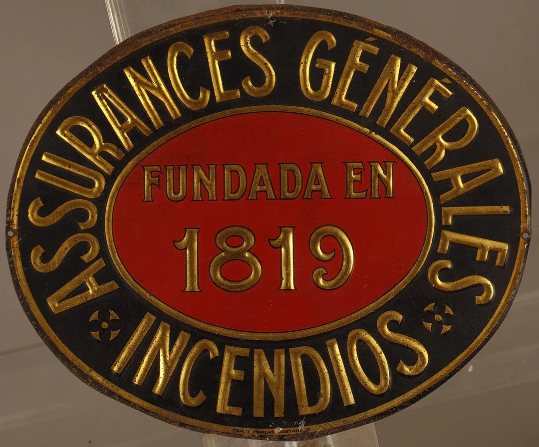 Assurances Générales, placa publicitaria en hojalata estampada y pintada. — Other collectables — Barcelona Auctions