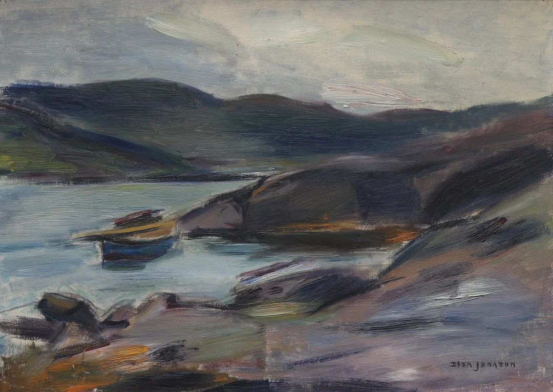 DISA JONASSON. olja på duk, "Från Bohuslän", signerad. — Paintings — Auktionsmagasinet Vänersborg