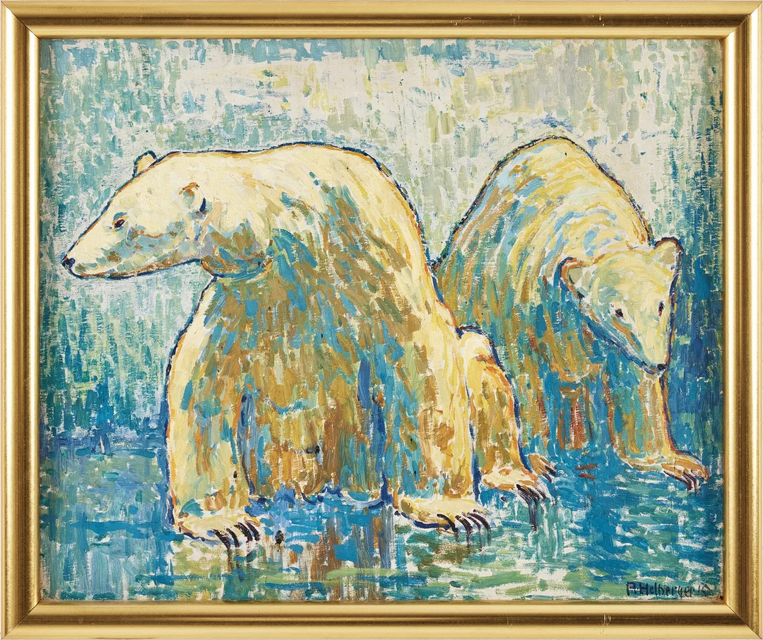 ALFRED HELBERGER (1871-1946). Isbjörnar, olja på duk, signerad och daterad A. Helberger-15. — Paintings — Stockholms Auktionsverk Magasin 5