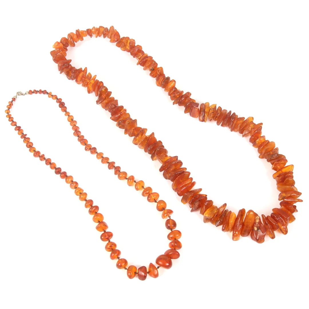 HALSBAND, 2 st, bärnsten, 1900-tal. — Necklace — Stadsauktion Sundsvall
