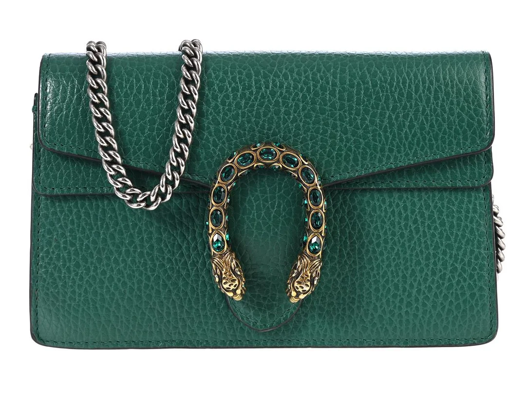 GUCCI, VÄSKA, Mini Dionysus, grönt skinn, gröna stenar, guldfärgade beslag, 16x10x3,5 cm. Very Good Condition. — Accessoarer/Väskor — Kaplans