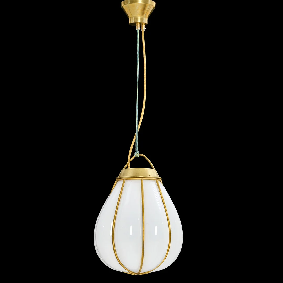 GUSTAF NORDENSKIÖLD. Taklampa, 'Hobo Stor', Örsjö Belysning, ppalglas och mässing, etikettmärkt, formgiven 2015. — Ceiling lights — Crafoord Auktioner Stockholm