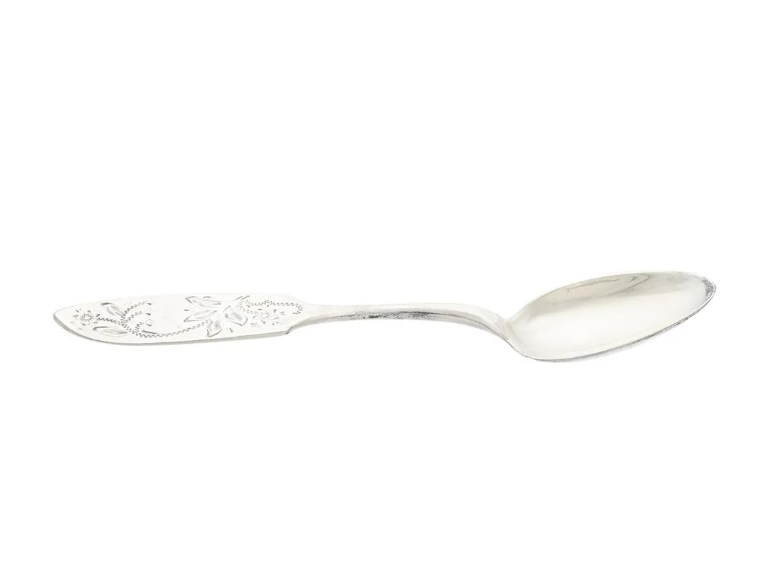 KAFFESKED, silver, modell "Tornedal", MEMA Guld & Silver AB, Lidköping, år 1965, längd 11,9 cm, vikt ca 15 g. — Silver/Matsilver — Kaplans