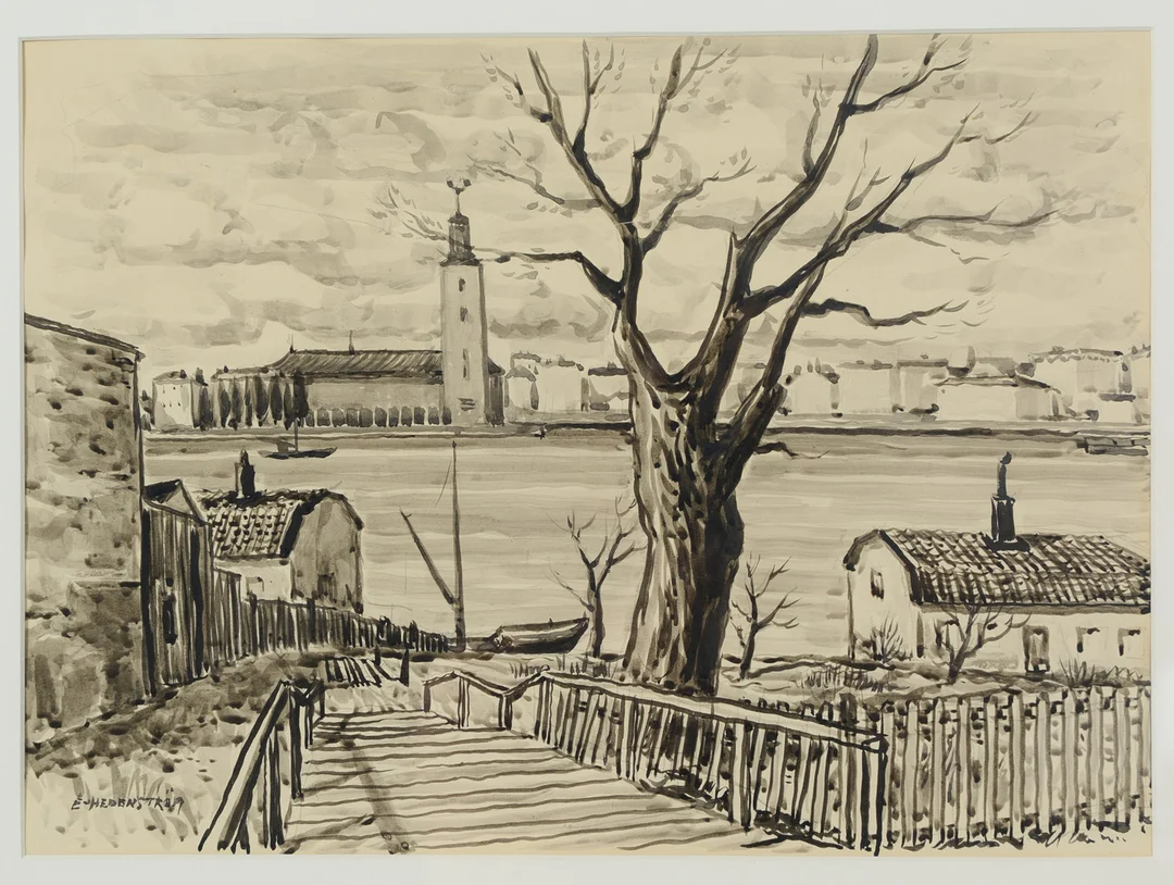 EVALD HEDENSTRÖM. Stadshuset, motiv från söder, akvarell, signerad. — Paintings — Formstad Auktioner
