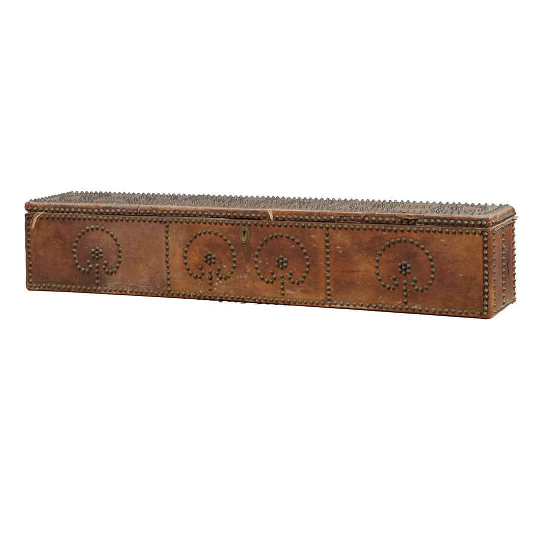 A LATE GEORGE III HIDE AND BRASS STUDDED BOX. — Other — Bishop & Miller
