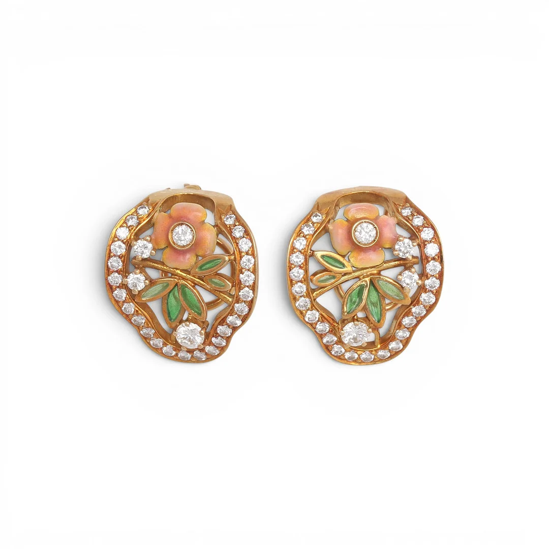 Gold and diamonds floral earrings. — Earrings — Balclis