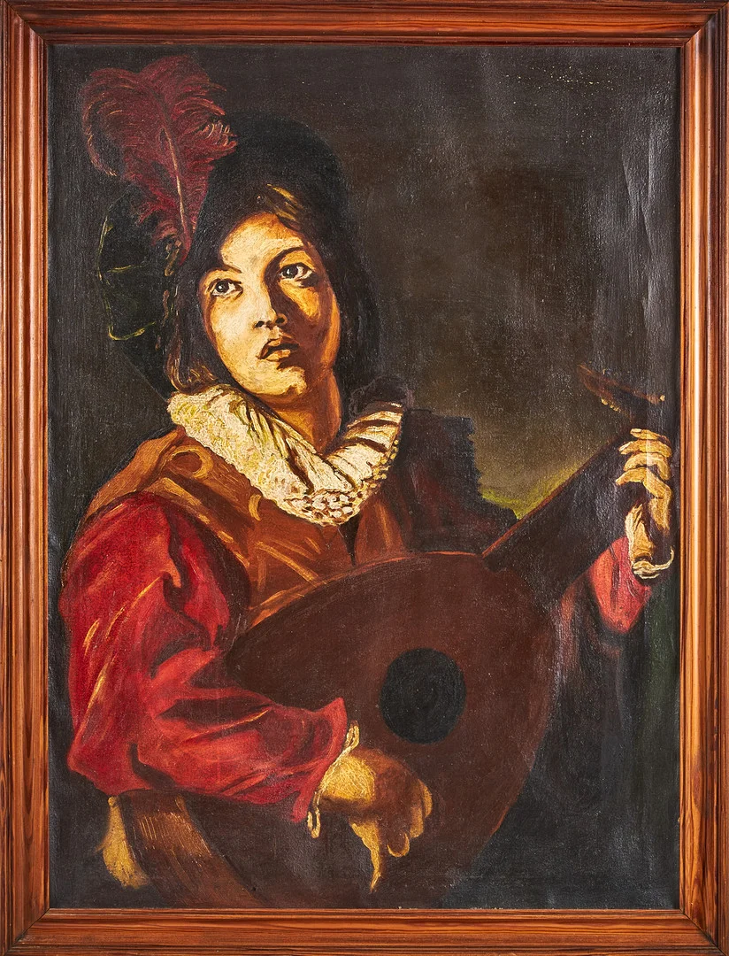 OKÄND KONSTNÄR, 1900-TAL. Kopia efter Bartolomeo Manfredi (Italien 1582-1622). Lutspelare. — Paintings — Stockholms Auktionsverk Magasin 5