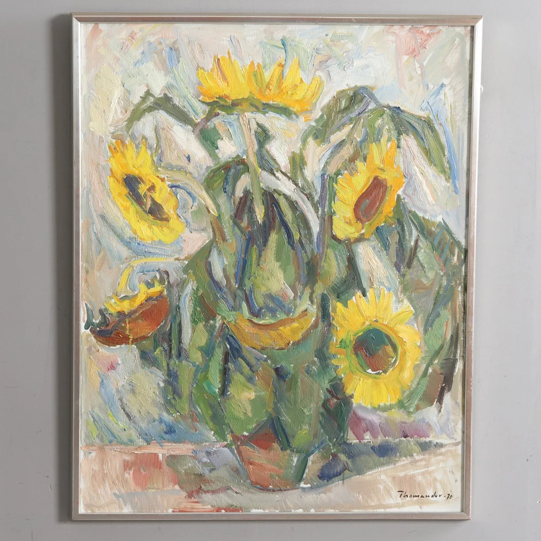 HARRY THOMANDER. OLJA PÅ DUK "Solroser" signerad, daterad-70. — Paintings — Örebro Stadsauktioner
