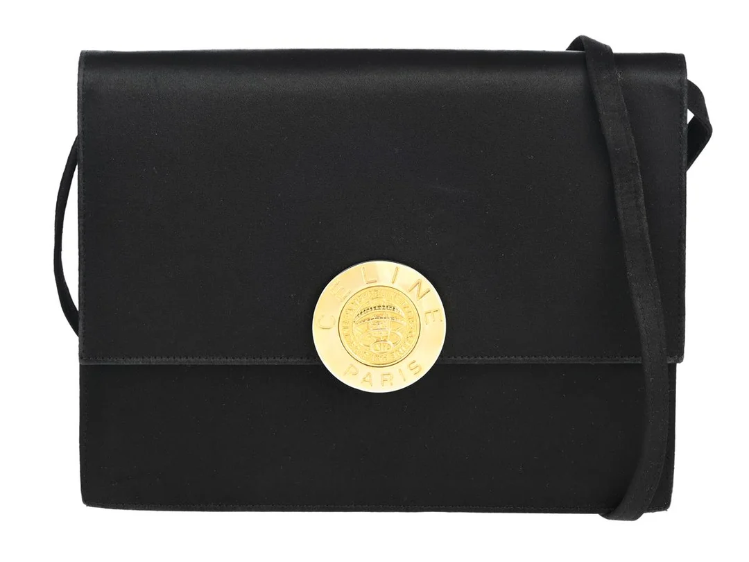 VÄSKA, CELINE, Vintage, svart siden, guldfärgade beslag, 24x19x6 cm, dustbag. — Accessoarer/Väskor — Kaplans