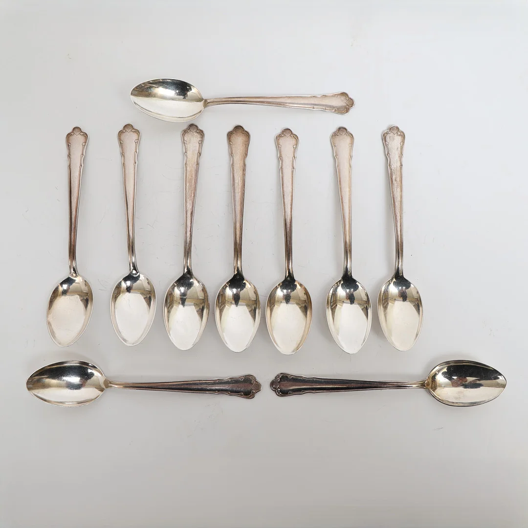KAFFESKEDAR, 10st, silver, "Ingrid". — Silver — Falun Auktionsbyrå