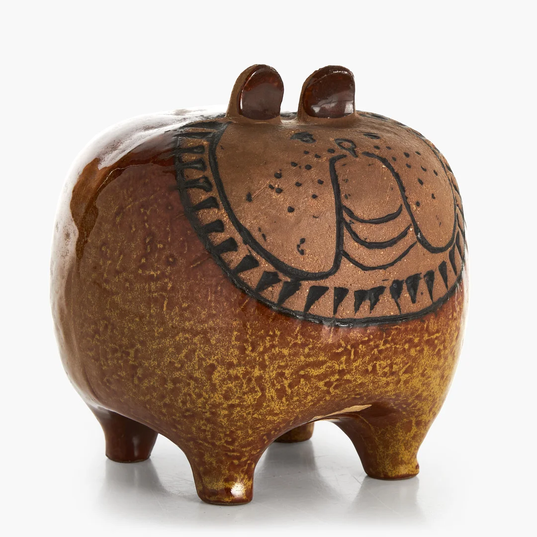 LISA LARSON. Figurin, "Bulldog" ur "Stora Zoo", Gustavsberg, delvis glaserat stengods. — European — Crafoord Auktioner Stockholm