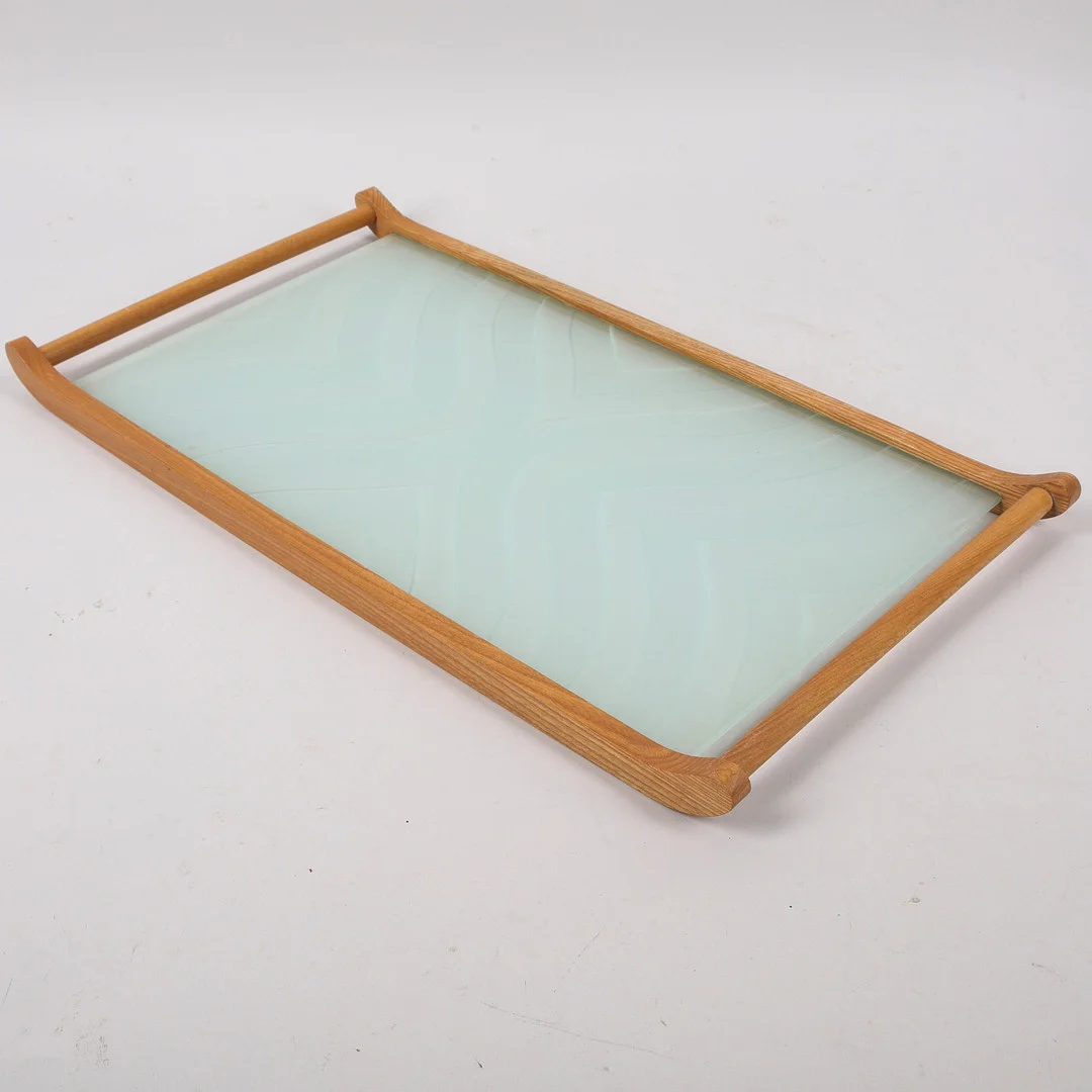 BRICKA, trä & frostat glas, troligtvis Nybrofabriken, Fröseke, 1900-tal. — Other — Ekenbergs Auktioner