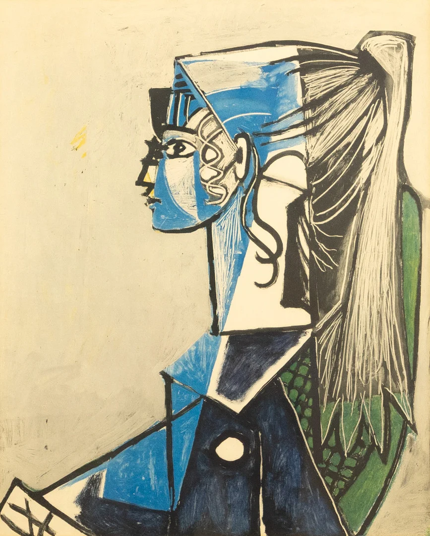 PABLO PICASSO. efter, litografiskt tryck, "Portrait de jeune Femme". — Engravings & Prints — Karljohan Auktioner