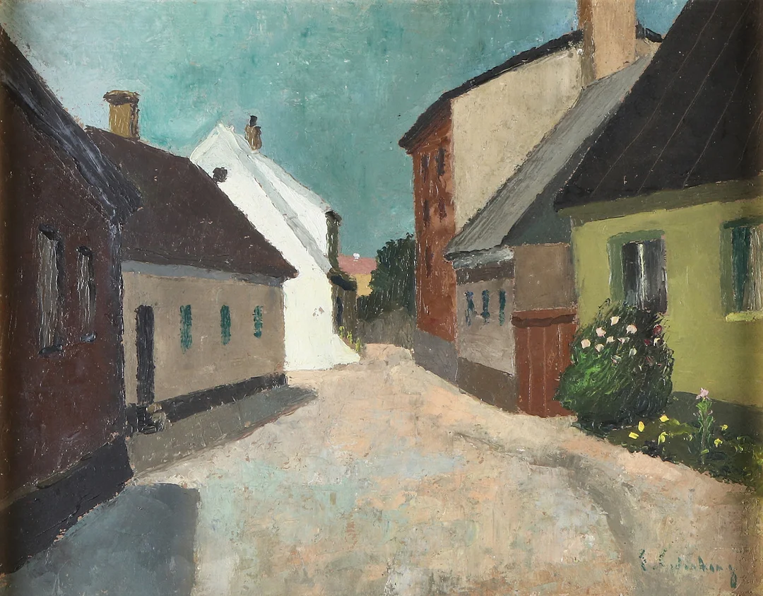 ERIC CEDERBERG. Oljemålning på pannå. Stadsmotiv. Signerad. — Paintings — Skånes Auktionsverk