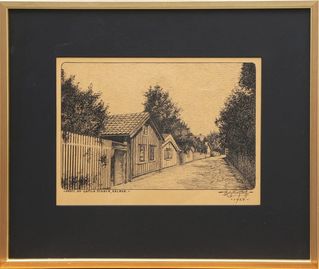 HELGE TINGBERG. TECKNING, Kalmarmotiv, signerad, 1924. — Drawings — Kalmar Auktionsverk