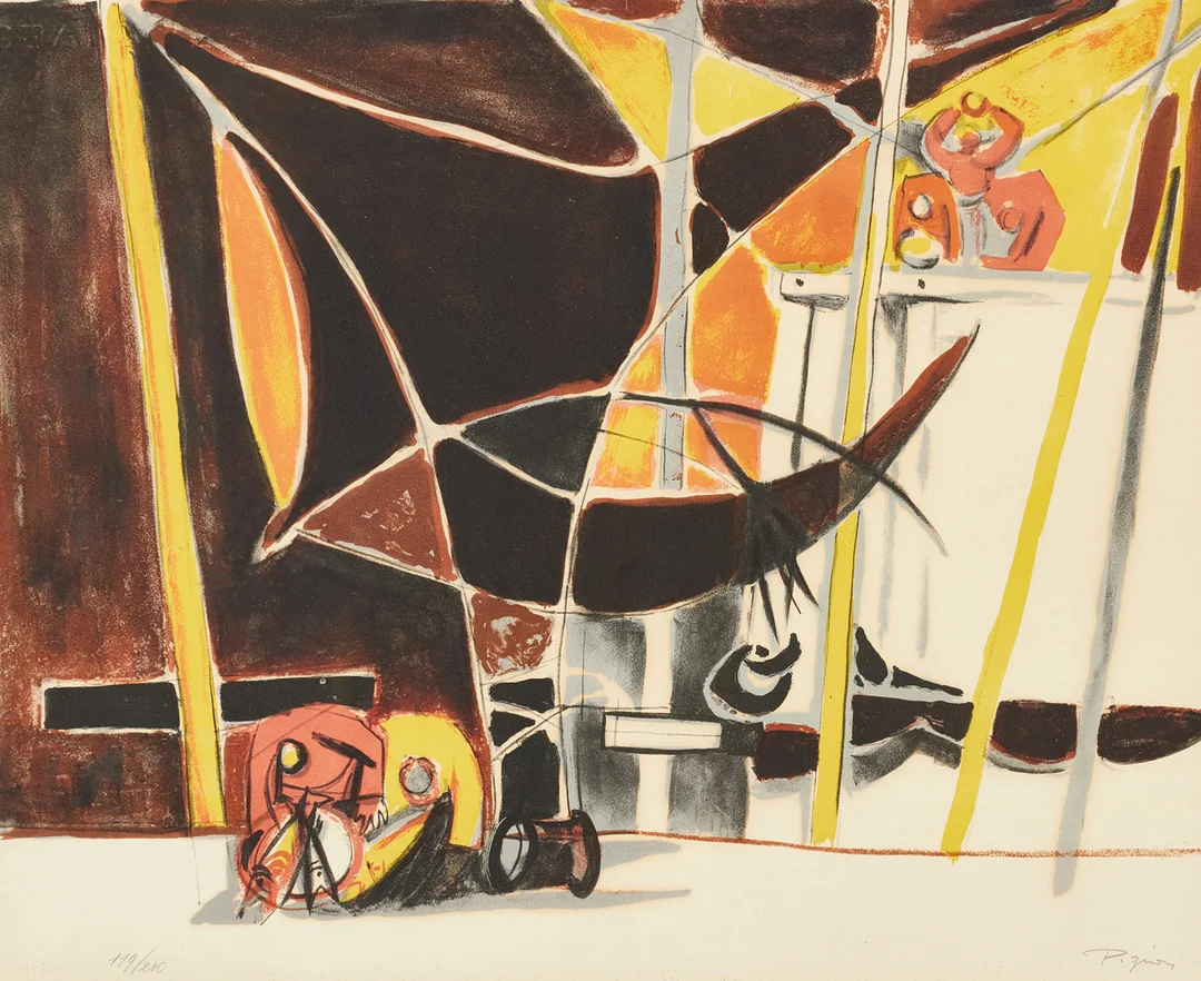 ÉDOUARD PIGNON (Frankrike, 1905-1993), Komposition, signerad och numrerad 119/200, färglitografi. — Engravings & Prints — Crafoord Auktioner Stockholm