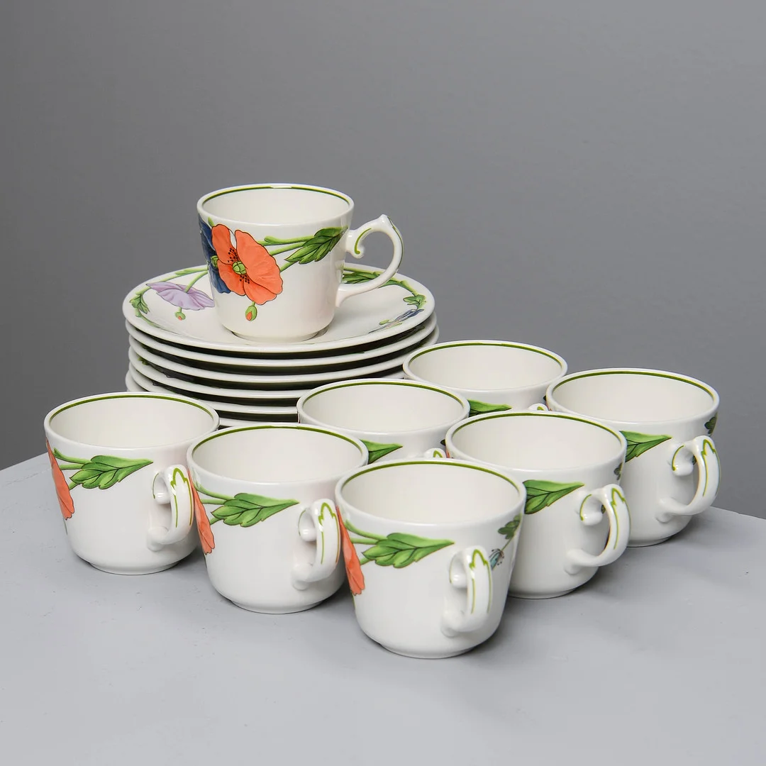 VILLEROY & BOCH, "Amapola", kaffekoppar, 8 st, Tyskland. — Tableware — Formstad Auktioner