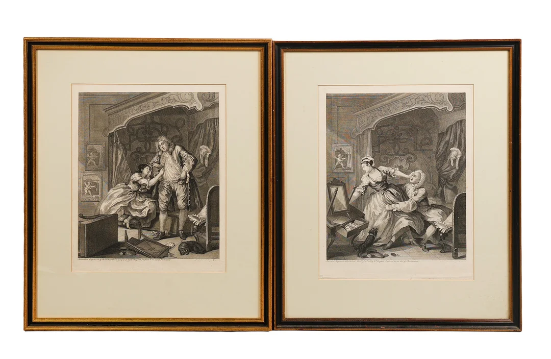 WILLIAM HOGARTH (1697-1764), BEFORE AND AFTER PAIR OF ENGRAVINGS, 18TH CENTURY (2). — Engravings & Prints — Bishop & Miller