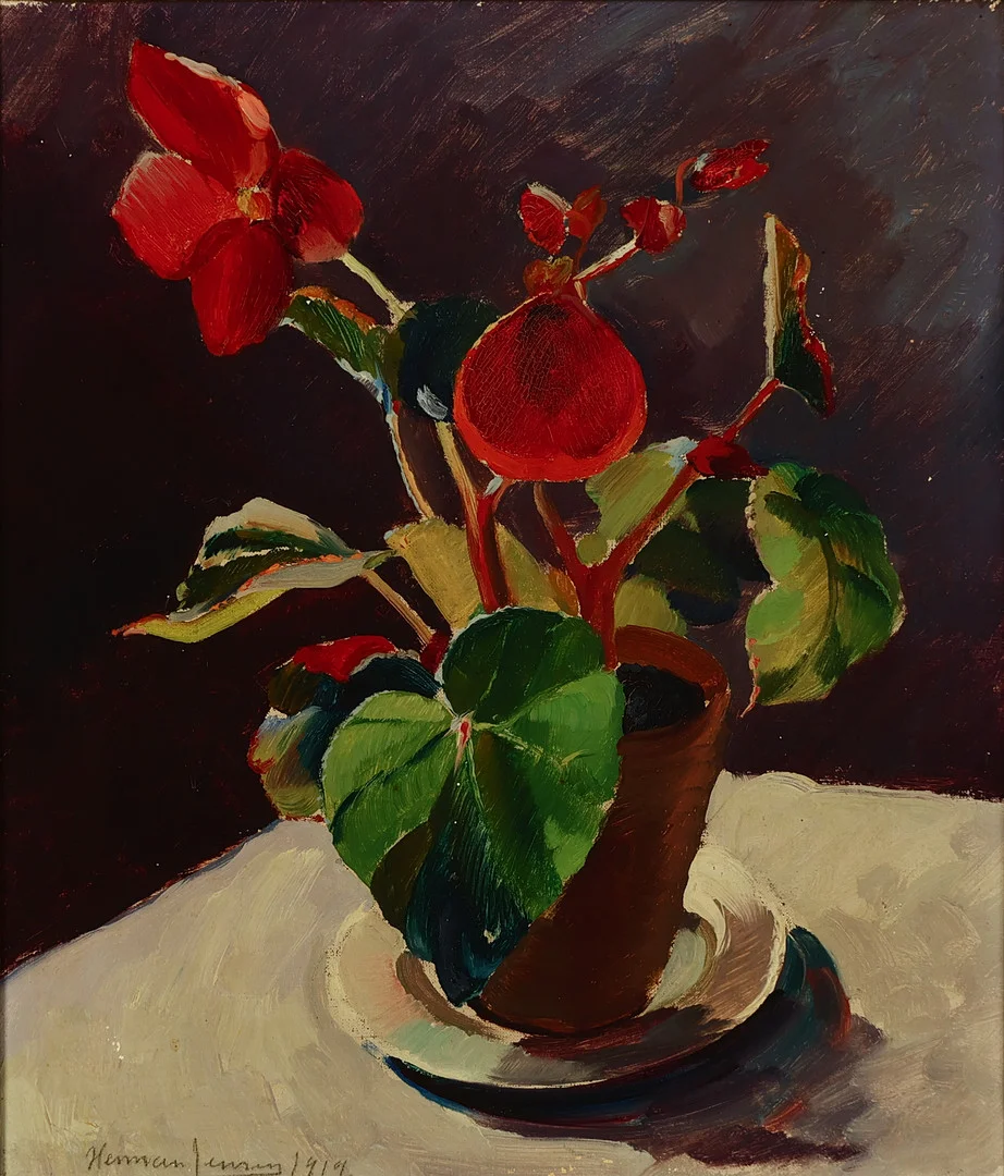 HERMAN JENSEN (1893-1941). Stilleben med potteplante, olie på lærred, signeret og dateret 1919. — Paintings — Palsgaard Kunstauktioner