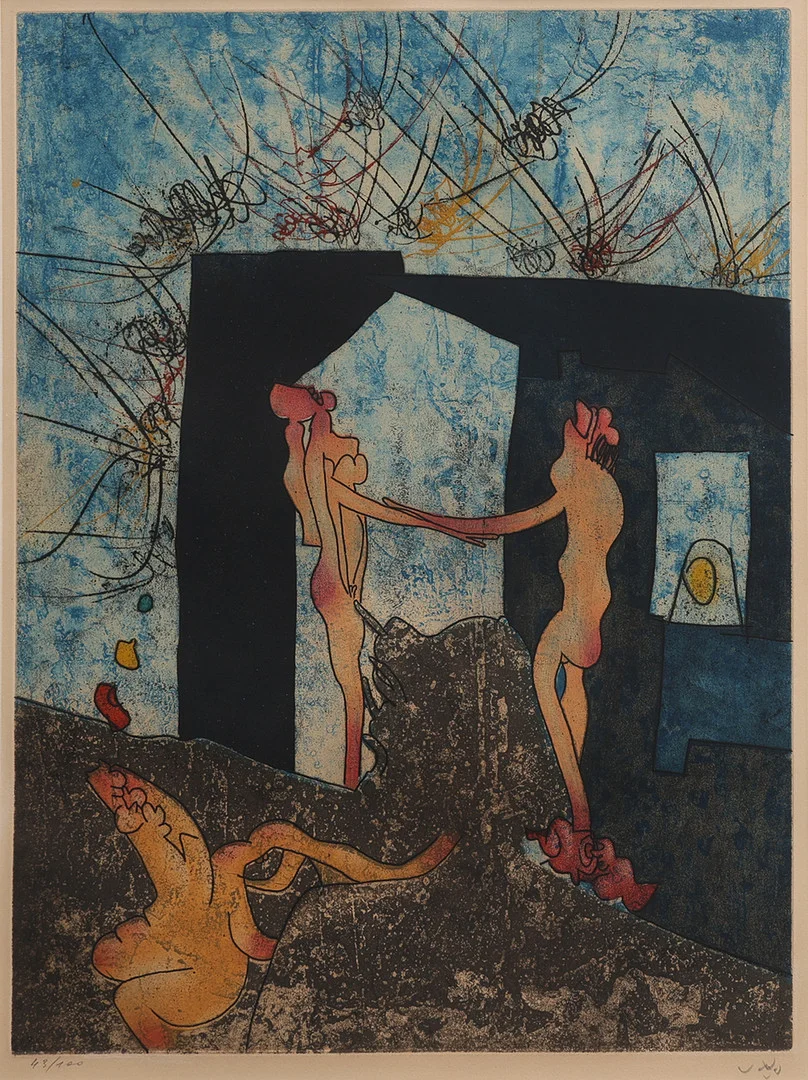 ROBERTO MATTA. ETSNING OCH AKVATINT BLAD 5 UR "LA DANSE DE LA MORT", SIGNERAD OCH NUMRERAD 43/100, UTGIVEN 1972. — Engravings & Prints — Crafoord Auktioner Lund