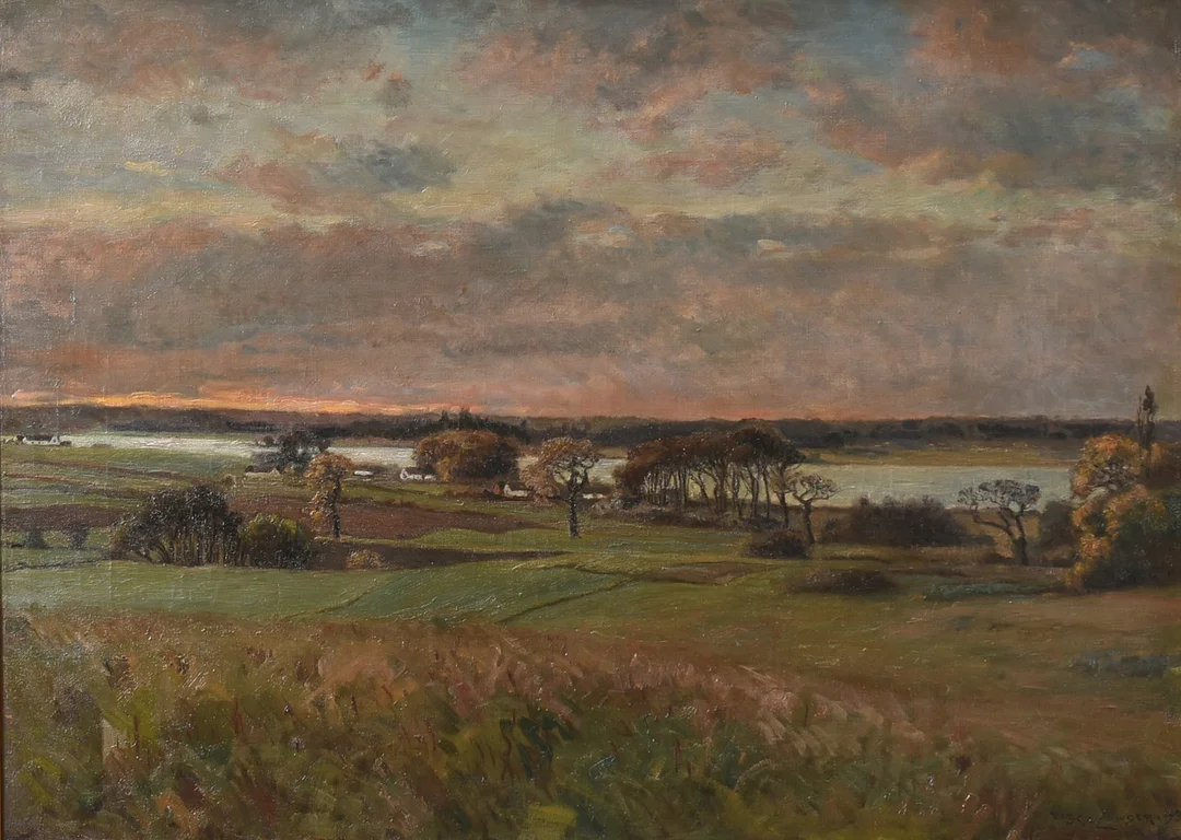 OLAF VIGGO PETER LANGER. (1860-1942) Olie på lærred, solnedgang. Danmark 1931. — Paintings — Sørensen Auktioner
