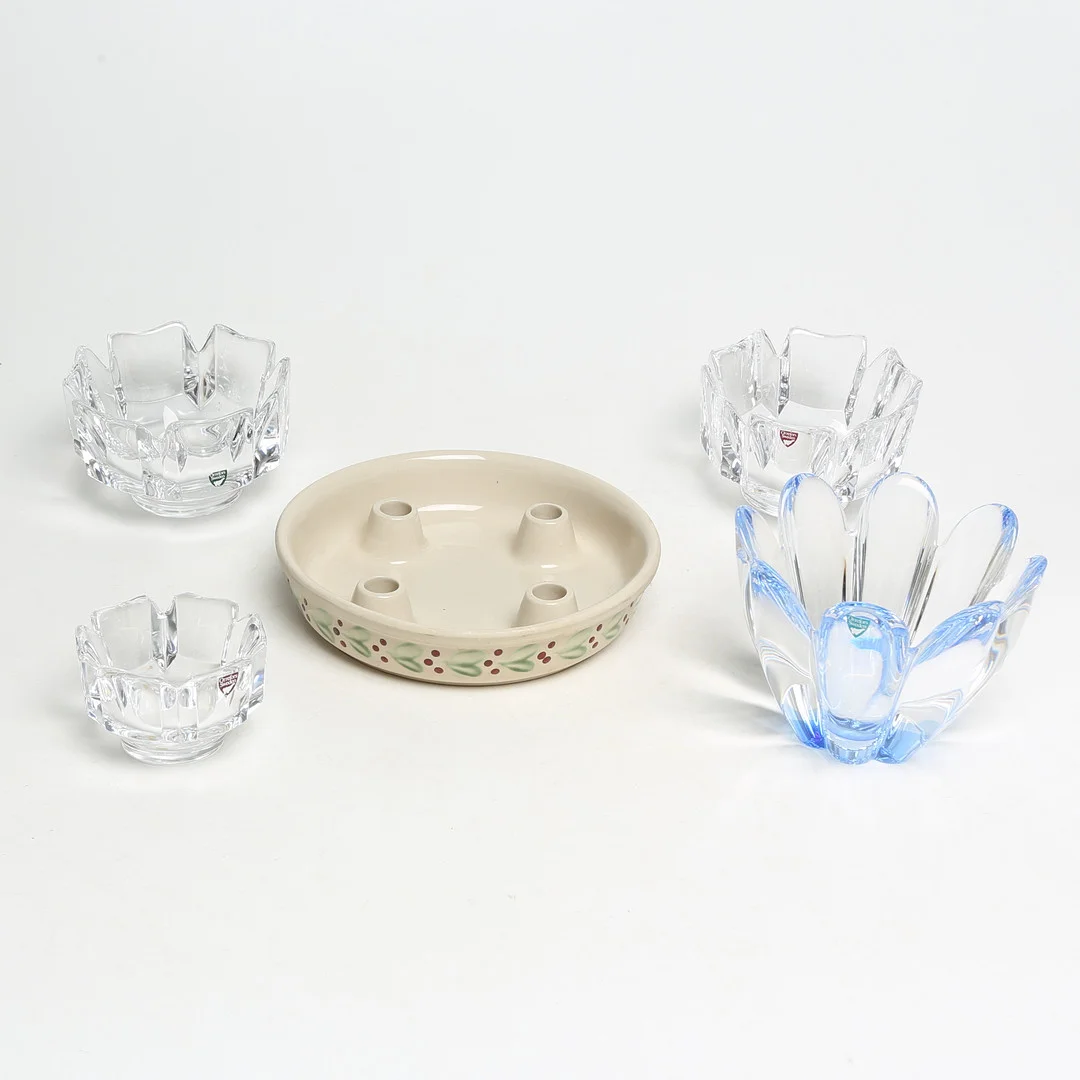 GLAS-/KERAMIKFÖREMÅL, 5 delar, Orrefors/Gabriel. — Art glass — Kalmar Auktionsverk