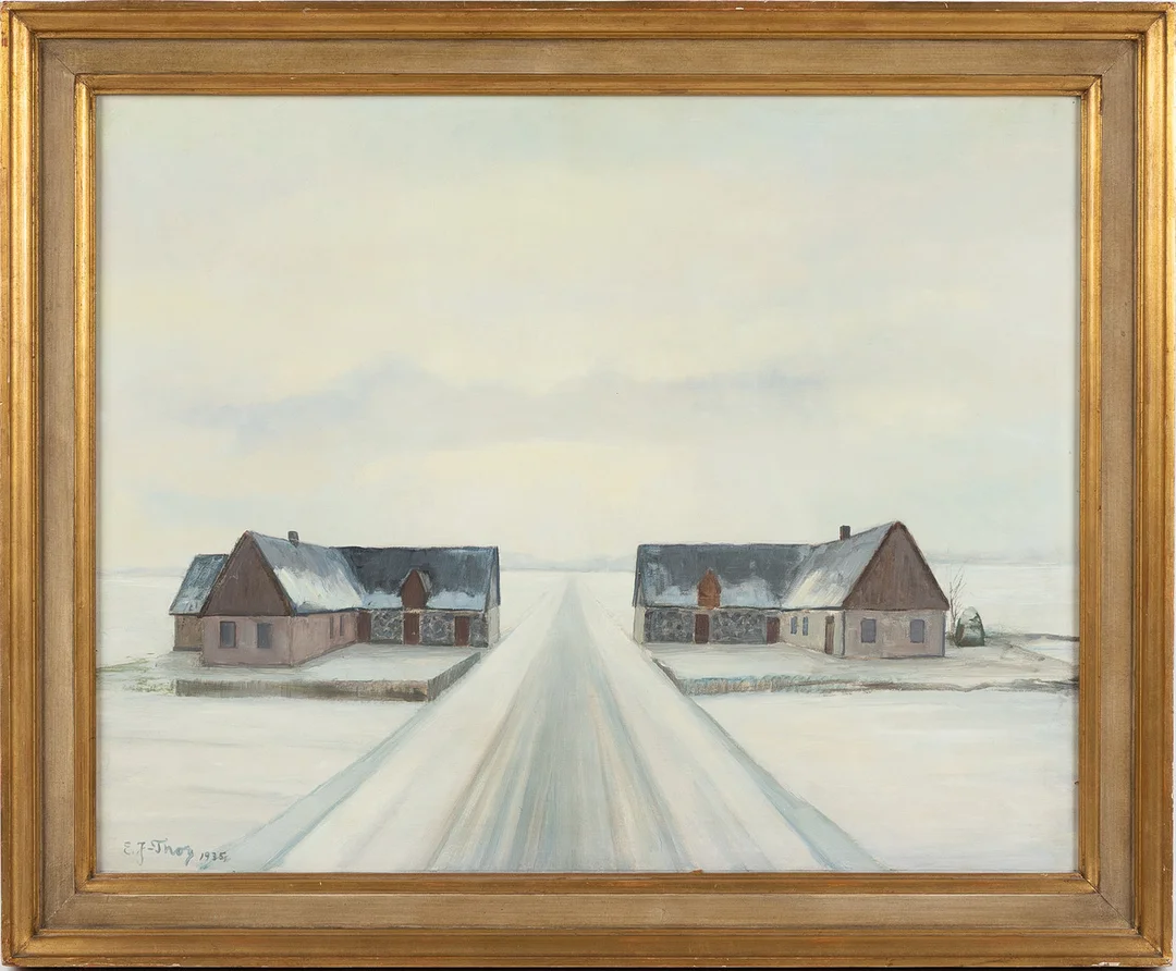 EMIL JOHANSSON-THOR. "Vägen" / "The Road", Rörsjökloster, olja på pannå, signerad och daterad 1935. — Paintings — Stockholms Auktionsverk Helsingborg