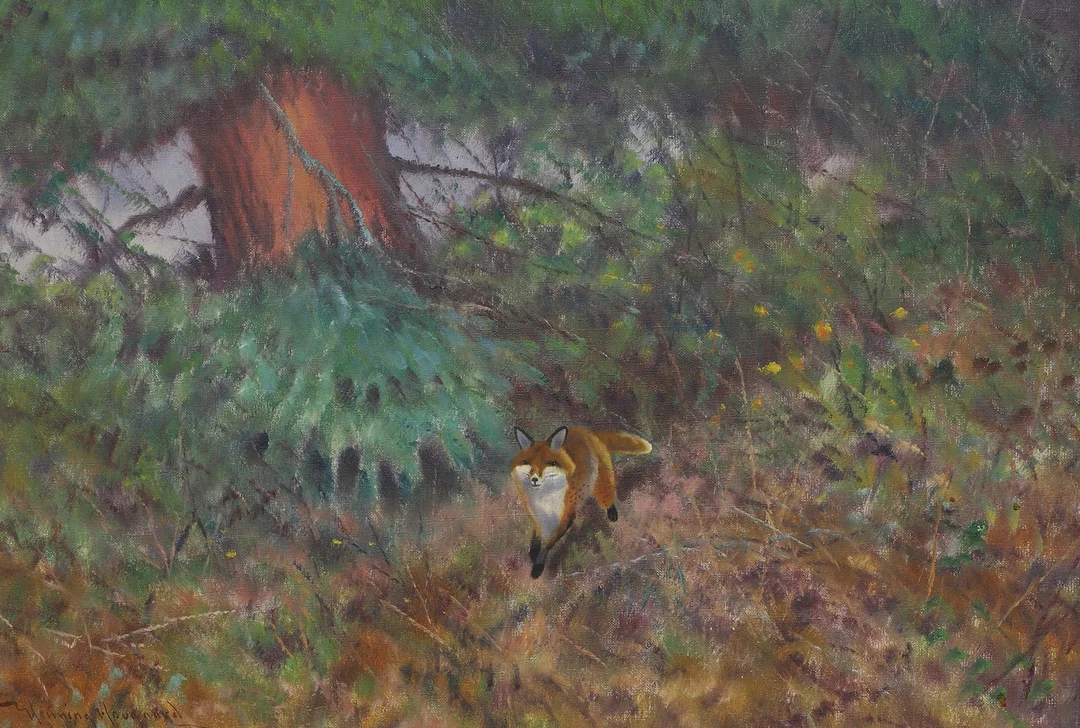 HENNING HOUGAARD. Olja på duk, räv, signerad. — Paintings — Ekenbergs Auktioner