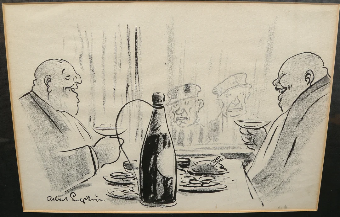 ALBERT ENGSTRÖM, Teckning, blandteknik, signerad. — Paintings — Gomér & Andersson Linköping
