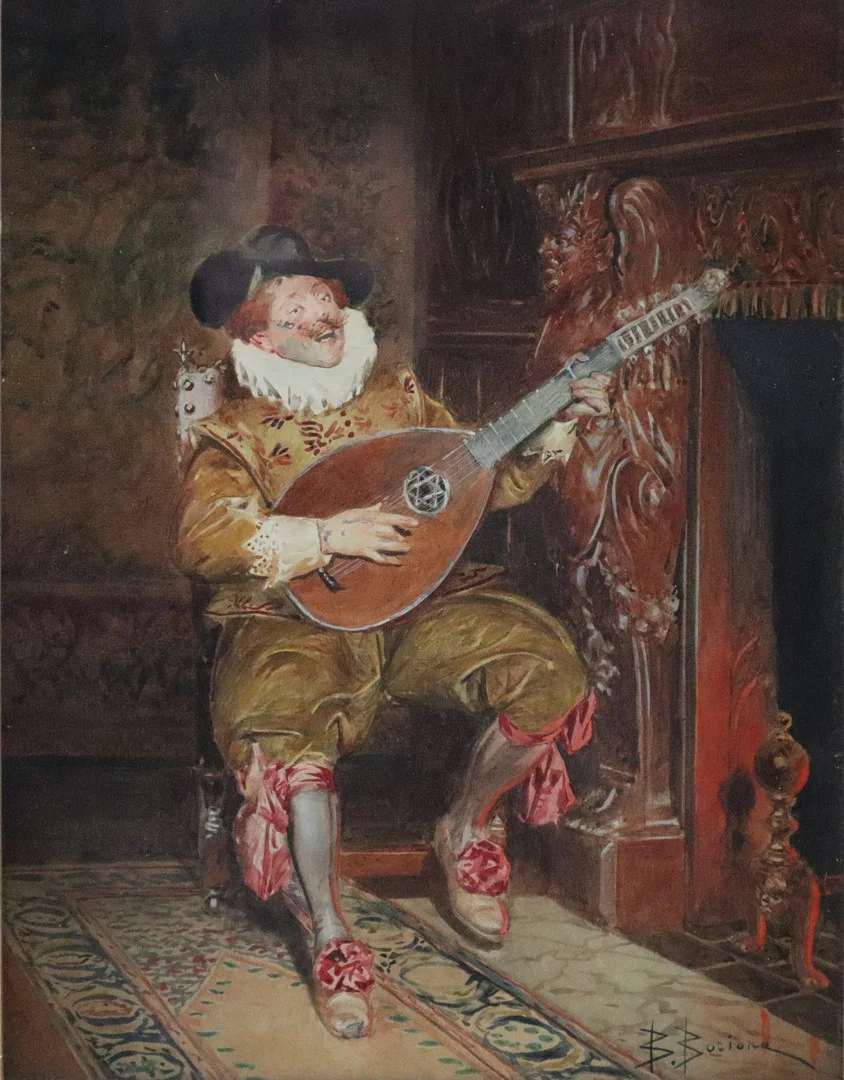 BORIONE, BERNARD LOUIS (*1895-?, FRANZÖSISCHER MALER). "Lautenspieler vor einem Kamin". — Paintings — Auktionshaus Blank