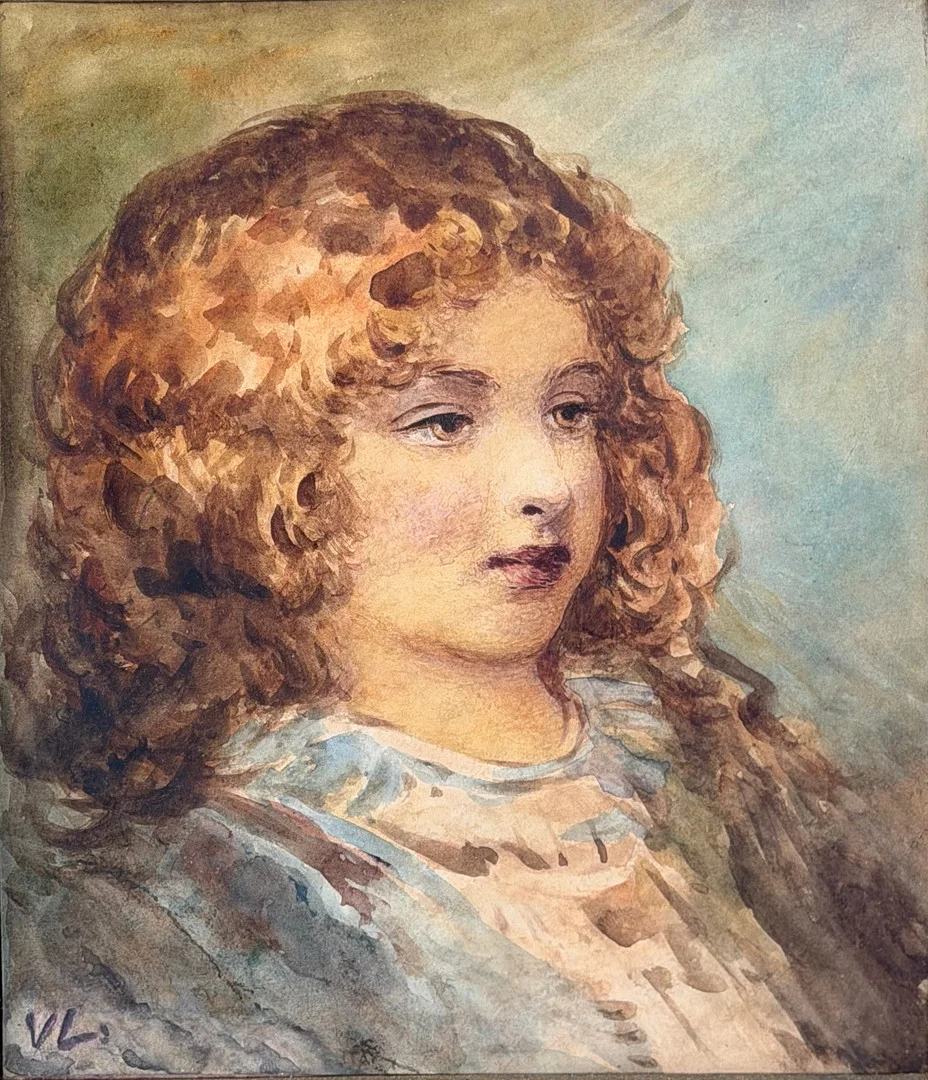 VIRGINIA LARSSON (1844-1893). Flickporträtt, akvarell, signerad. — Paintings — Skandia Auktion
