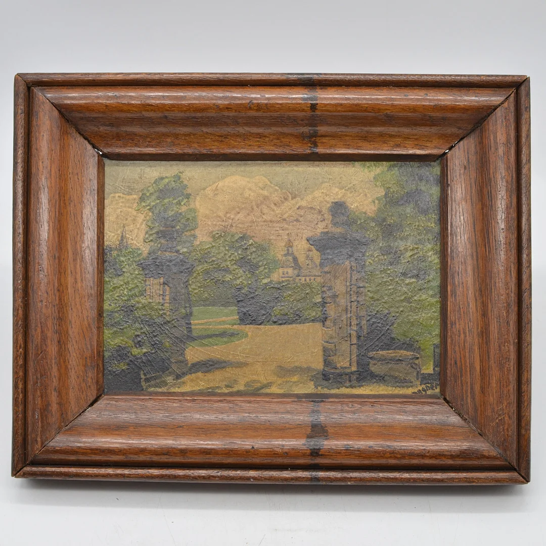"WAGNER", KLEINES GEMÄLDE, BAROCKER GARTEN, HANDGEMACHTER HOLZRAHMEN, FRÜHES 20. JAHRHUNDERT. — Paintings — Kunst- und Auktionshaus Kleinhenz