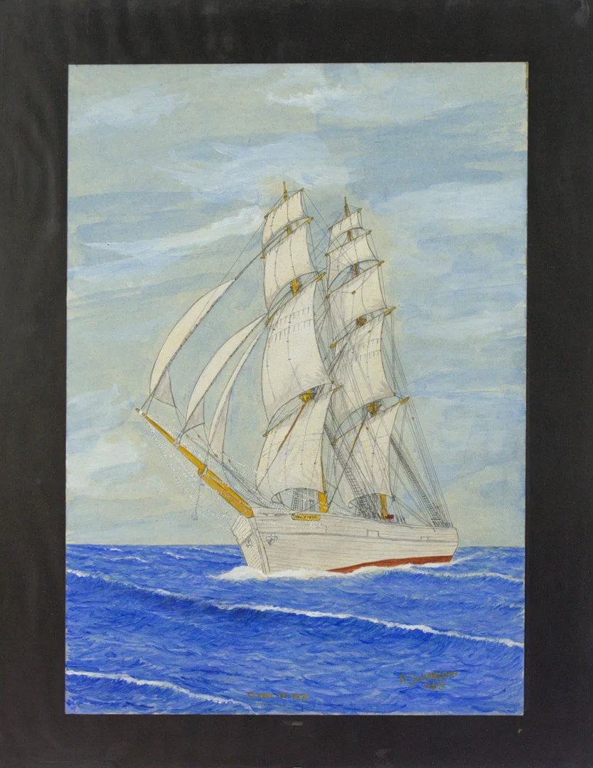 OIDENTIFIERAD KONSTNÄR. Akvarell, segelskeppet "Giudad de Inca", signerad R Johansson. — Paintings — Höganäs Auktionsverk