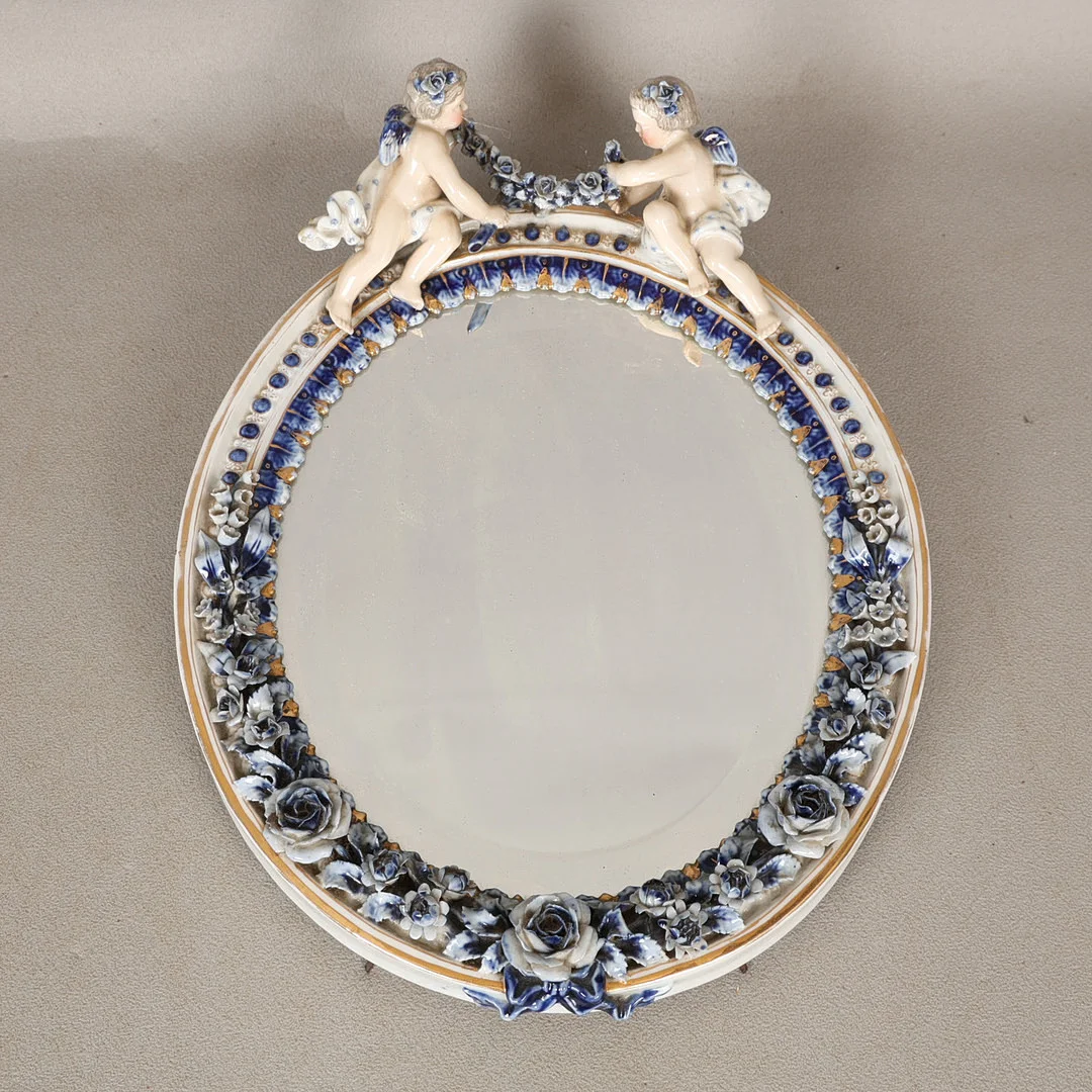 A LATE 19TH CENTURY GERMAN PORCELAIN MIRROR PROBABLY SITZENDORF. — European — Bishop & Miller