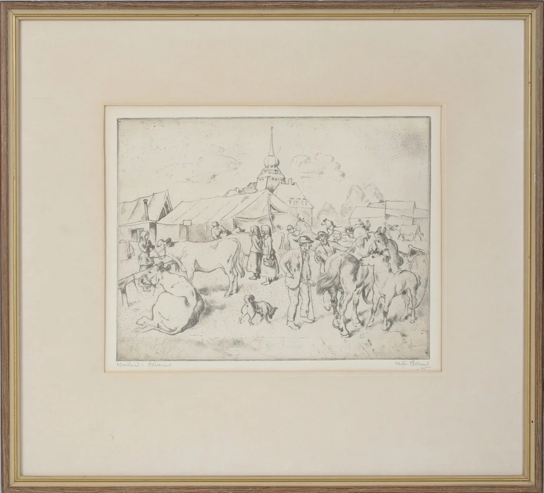 ACKE ÅSLUND. "Marknad i Östersund", etsning, signerad och daterad -25. — Engravings & Prints — Stadsauktion Sundsvall